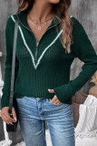 Casual Daily Solid Color Zipper Weave Contrast Turndown Collar Tops
