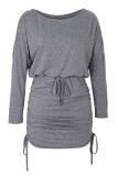 Sexy Daily Solid Color Draw String Oblique Collar Wrapped Skirt Dresses