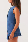 Casual Street Solid Color Buttons Adjustable O Neck Sleeveless Two Pieces