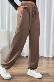 Casual Daily Solid Color Pocket Lace Up Loose High Waist Solid Color Bottoms