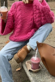 Casual Solid Color Weave O Neck Tops