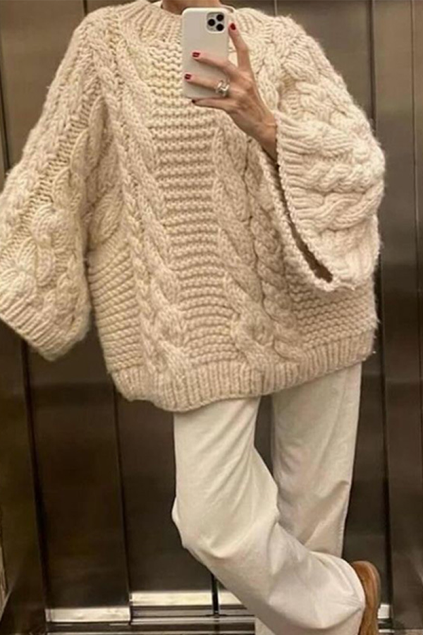 Casual Solid Color Weave O Neck Tops