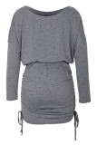 Sexy Daily Solid Color Draw String Oblique Collar Wrapped Skirt Dresses