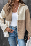 Casual Colorblock Buttons Patchwork Fluffy Contrast Turndown Collar Outerwear