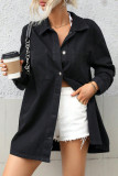 Casual Solid Color Buttons Turndown Collar Long Sleeve Loose Denim Jacket