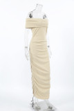 Sexy Solid Color Ruched Off Shoulder One Step Skirt Dresses