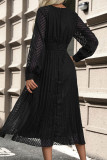 Daily Elegant Solid Color Lace Pleated V Neck Pleated Dresses
