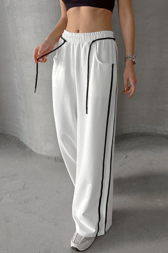 Casual Street Solid Color Pocket Patchwork Contrast Loose Low Waist Wide Leg Patchwork Bottoms