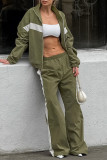 Casual Daily Stripe Patchwork Contrast Turndown Collar Long Sleeve Two Pieces