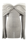 Sexy Solid Color See-Through Ruched Off Shoulder Wrapped Skirt Dresses