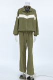 Casual Daily Stripe Patchwork Contrast Turndown Collar Long Sleeve Two Pieces