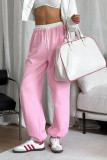 Street Sportswear Solid Color Draw String Pocket Patchwork Contrast Loose High Waist Patchwork Bottoms