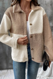 Casual Colorblock Buttons Patchwork Fluffy Contrast Turndown Collar Outerwear