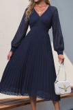 Daily Elegant Solid Color Lace Pleated V Neck Pleated Dresses