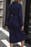 Casual Street Solid Color Lace Up Buttons Turndown Collar Shirt Dresses