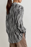 Casual Zebra Print Buttons Contrast Turndown Collar Tops