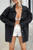 Casual Solid Color Buttons Turndown Collar Long Sleeve Loose Denim Jacket