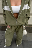 Casual Daily Stripe Patchwork Contrast Turndown Collar Long Sleeve Two Pieces