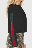 Casual Stripe Patchwork O Neck Tops