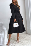 Daily Elegant Solid Color Ruffle O Neck A Line Dresses