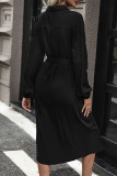 Casual Street Solid Color Lace Up Buttons Turndown Collar Shirt Dresses