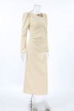 Daily Elegant Solid Color Ruched Irregular Oblique Collar One Step Skirt Dresses