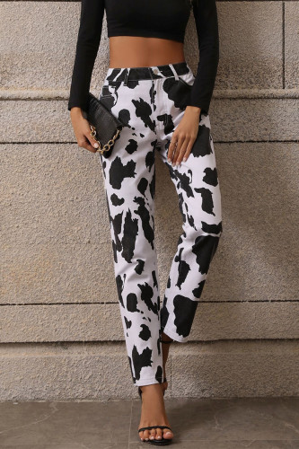 Casual Street Geometric Print Buttons Contrast Mid Waist Loose Denim Jeans