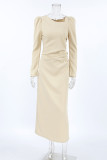 Daily Elegant Solid Color Ruched Irregular Oblique Collar One Step Skirt Dresses