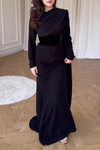 Prom Elegant Solid Color Patchwork O Neck Evening Dresses