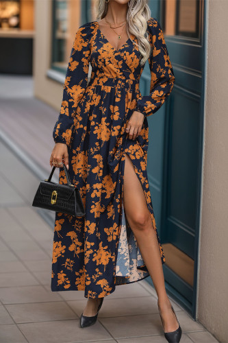 Daily Elegant Flowers Slit Contrast V Neck A Line Dresses