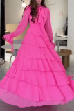 Celebrities Elegant Solid Color Lace Up Patchwork Stringy Selvedge Half A Turtleneck Long Dresses