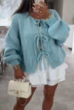 Casual Solid Color Lace Up O Neck Outerwear