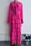 Celebrities Elegant Solid Color Lace Up Patchwork Stringy Selvedge Half A Turtleneck Long Dresses