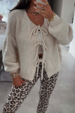 Casual Solid Color Lace Up O Neck Outerwear