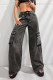 Casual Street Solid Color Distressed Pocket High Waist Loose Denim Jeans