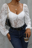 Sexy Solid Color Lace See-Through V Neck Skinny Bodysuits