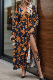 Daily Elegant Flowers Slit Contrast V Neck A Line Dresses