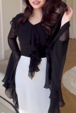 Celebrities Elegant Solid Color Stringy Selvedge Contrast V Neck Wrapped Skirt Dresses