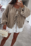 Casual Solid Color Lace Up O Neck Outerwear