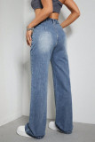 Casual Street Gradient Color Pocket Contrast High Waist Loose Denim Jeans