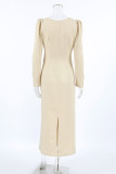 Daily Elegant Solid Color Ruched Irregular Oblique Collar One Step Skirt Dresses
