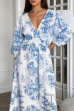 Casual Daily Landscape printing Zipper V Neck A Line Dresses