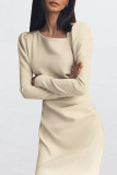 Daily Elegant Solid Color Ruched Irregular Oblique Collar One Step Skirt Dresses