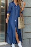 Casual Street Solid Color Buckle Slit Turndown Collar Plus Size Dresses