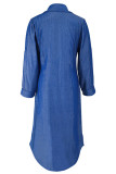 Casual Street Solid Color Buckle Slit Turndown Collar Plus Size Dresses