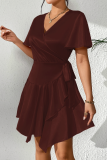 Sexy Solid Color Lace Up V Neck A Line Dresses