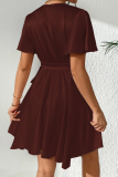 Sexy Solid Color Lace Up V Neck A Line Dresses