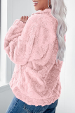 Casual Daily Solid Color Zipper Fluffy Turndown Collar Tops