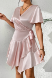 Sexy Solid Color Lace Up V Neck A Line Dresses