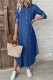 Casual Street Solid Color Buckle Slit Turndown Collar Plus Size Dresses